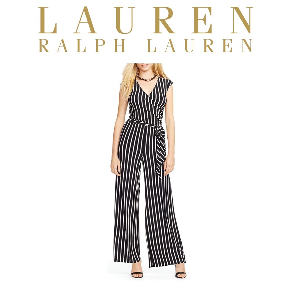 Ralph Lauren Striped Jumpsuit Navy Blue Wide Leg